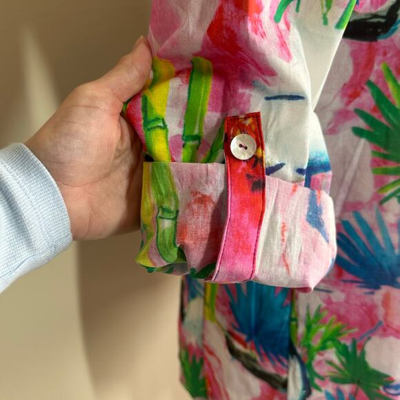 SOFT SURROUNDINGS Breezy Bloom Floral 100% Cotton Button Up Shirt Sz S - Picture 6 of 9